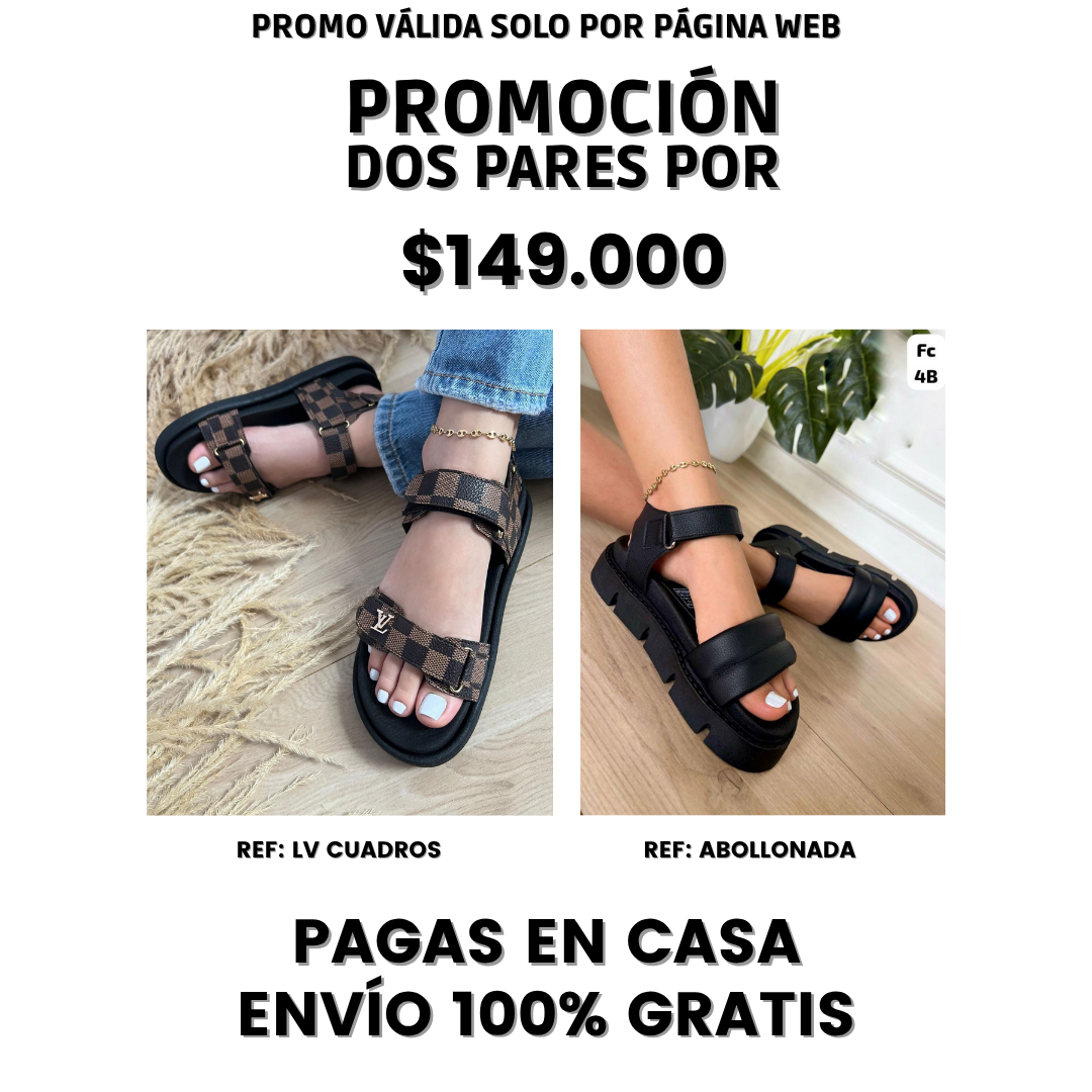 PROMO PACK DE SANDALIAS: LV CUADROS + ABOLLONADA